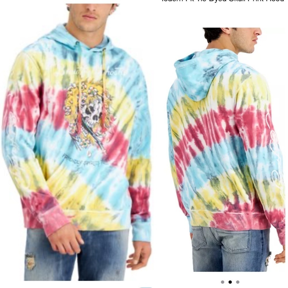 ED HARDY Men's Modern-Fit Tie-Dyed Skull-Print Hoodie Beautiful Ghost Size Small
